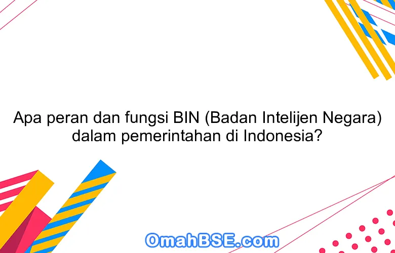 Apa peran dan fungsi BIN (Badan Intelijen Negara) dalam pemerintahan di Indonesia?