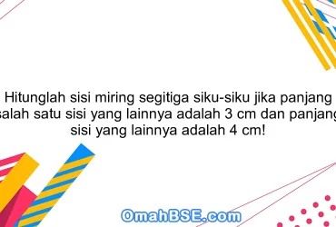 Hitunglah sisi miring segitiga siku-siku jika panjang salah satu sisi yang lainnya adalah 3 cm dan panjang sisi yang lainnya adalah 4 cm!